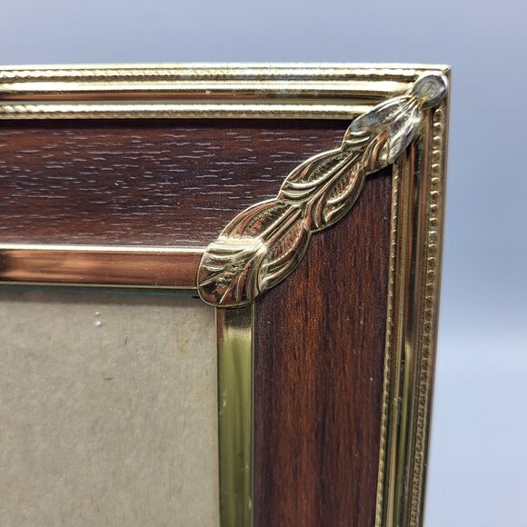 Vintage Picture Photo Frame Brass Gold Faux Wood Metal Ornate Standing - Picture 7 of 9